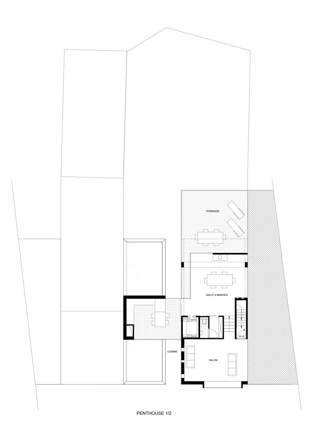 plan du niveau d'entrée du duplex des logements Hector Denis 