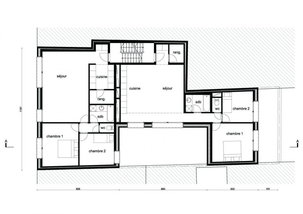 plan du premier étage des logements Terre Neuve 